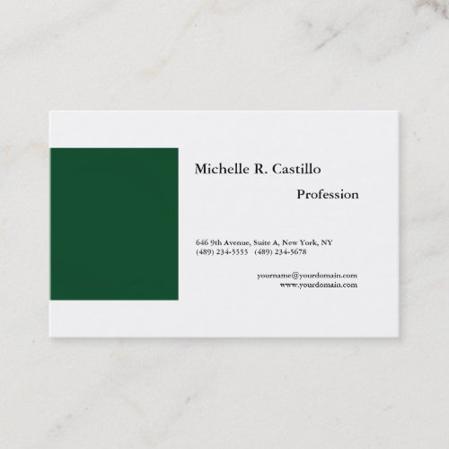 Plain Forest Green White Minimalist Modern Style Business Card