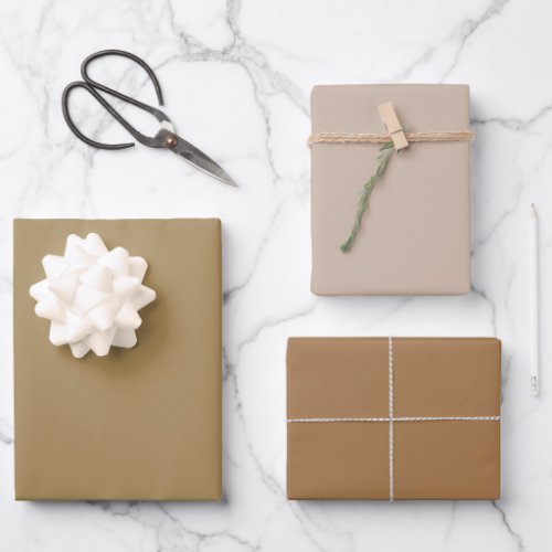 Plain French Beige Harvest Brown Shades 3 Tones Wrapping Paper Sheets