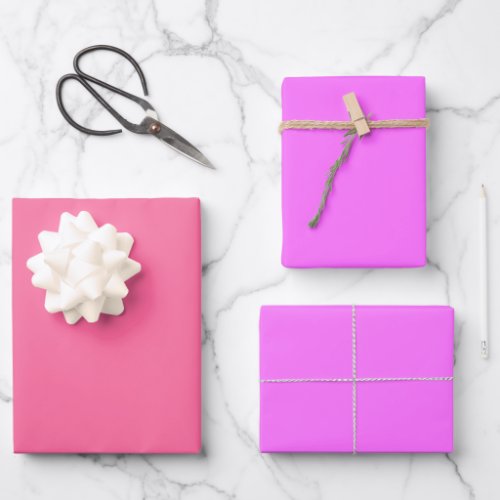 Plain French Ultra Fuchsia Pink Shades 3 Tones Wrapping Paper Sheets
