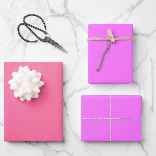 Plain French Ultra Fuchsia Pink Shades 3 Tones Wrapping Paper Sheets (Front)