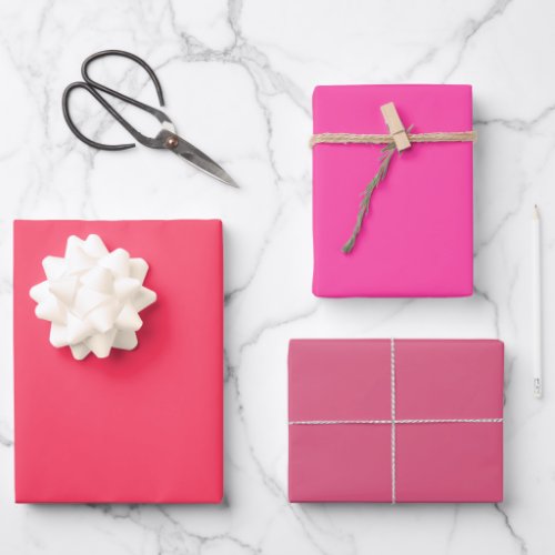Plain Fuchsia Strawberry Blush Pink Shades 3 Tones Wrapping Paper Sheets