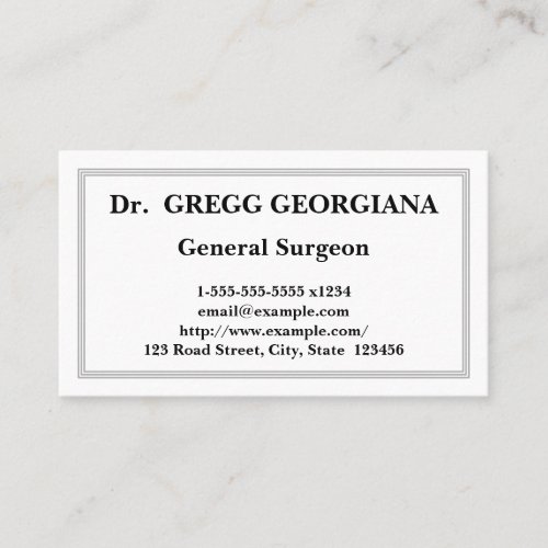 Plain General Surgeon Business Card