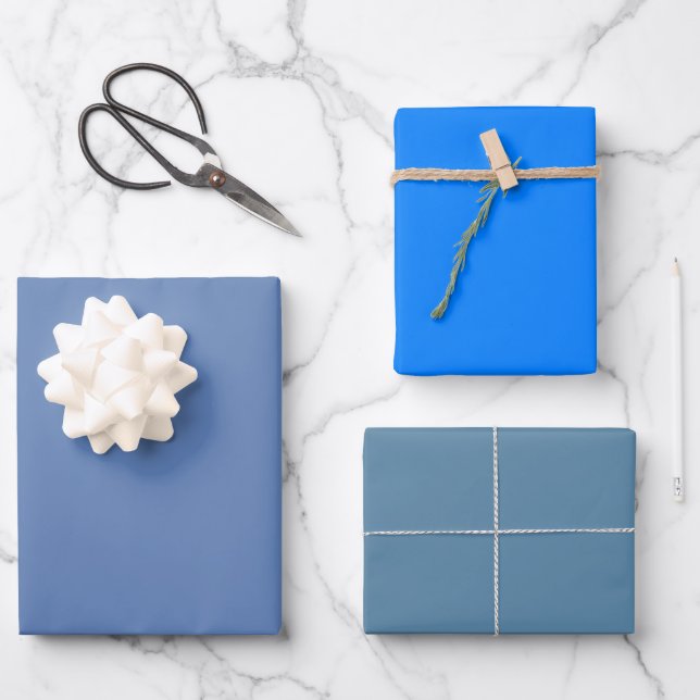 Plain Glaucous Azure Faith Blue Shades 3 Tones Wrapping Paper Sheets (Front)