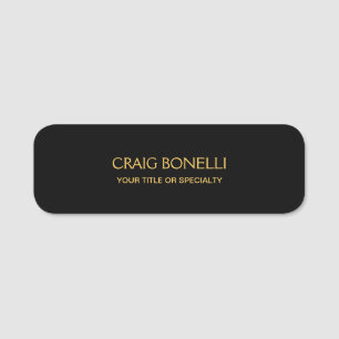 Plain Gold Black Colors Modern Minimalist Name Tag