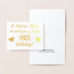 [ Thumbnail: Plain Gold Foil 98th Birthday Greeting Card ]
