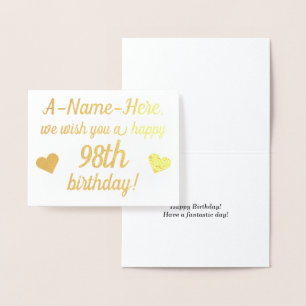 Plain Gold Foil 98th Birthday Greeting Card