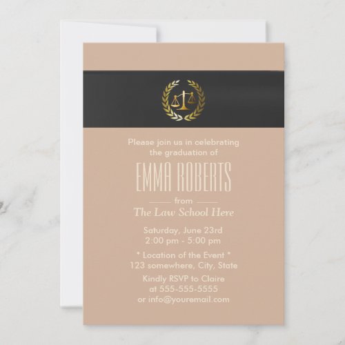 Plain Gold Justice Scale Law School Graduation 5x7 Paper Invitation Card