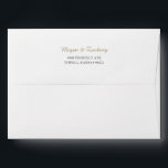 Plain Gold Script 5 x 7 Return Address Wedding Envelope<br><div class="desc">These white pre-addressed 5 x 7 wedding invitation envelopes are easy to customize with your details. We've placed your return address on the flap in a standard black with your names in an elegant gold tone sometimes called California Gold(color #A98F64), but you can easily change the text color to suit...</div>