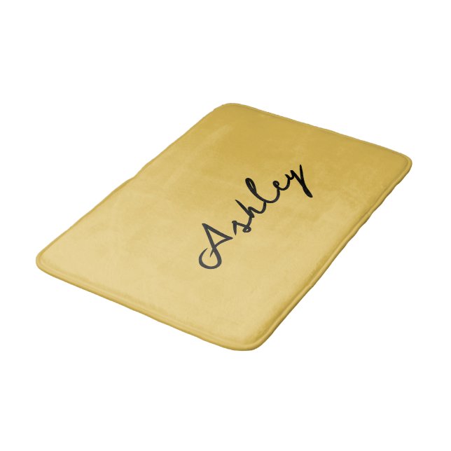 Plain gold script personalized bath mat (Angled)