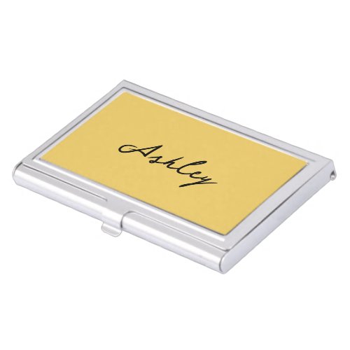 Plain gold script personalized business card case