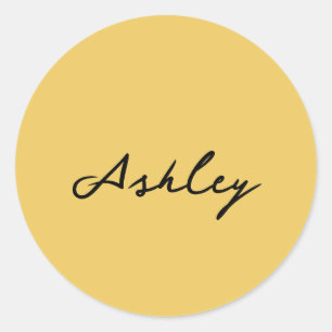 Plain gold script personalized classic round sticker