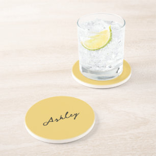 Plain gold script personalized coaster