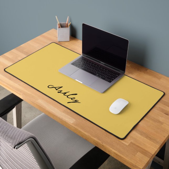 Plain gold script personalized desk mat (Office 2)