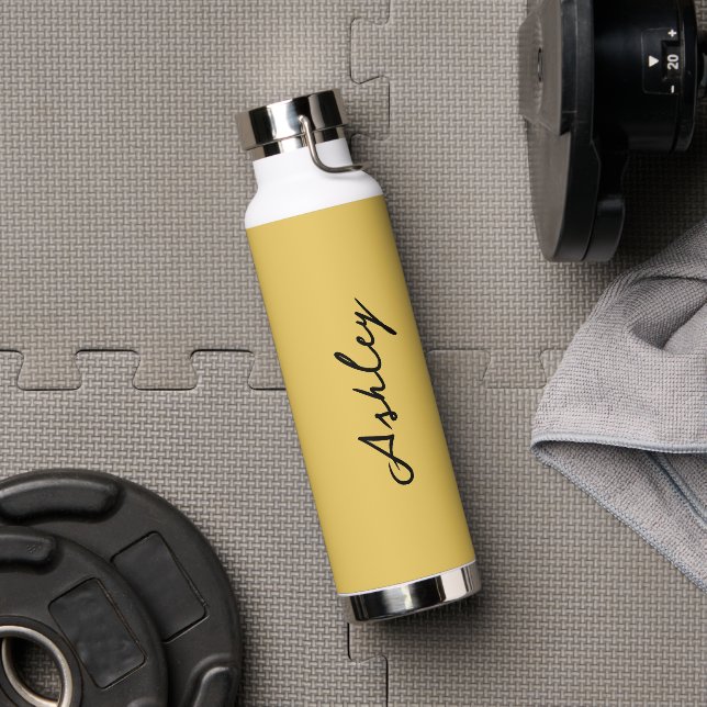 Plain gold script personalized water bottle (Gym)
