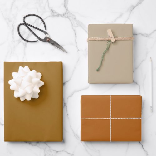 Plain Golden Khaki Light Brown Shades 3 Tones Wrapping Paper Sheets