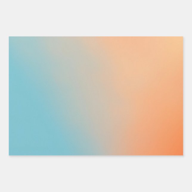 Plain Gradient Sky Blue and Orange  Wrapping Paper Sheets (Front)