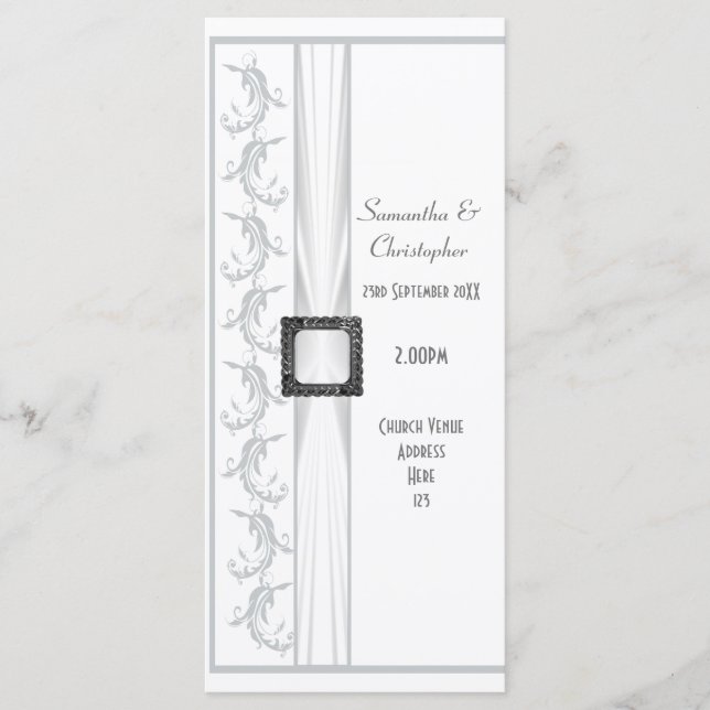 Plain gray and white church wedding program (Front)