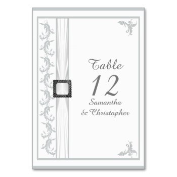 Plain Gray And White Damask White Lace Wedding Table Number by personalized_wedding at Zazzle