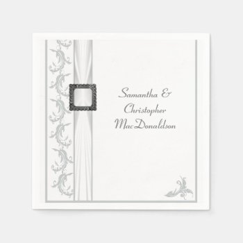 Plain Gray And White Lace Traditional Wedding Napkins by personalized_wedding at Zazzle