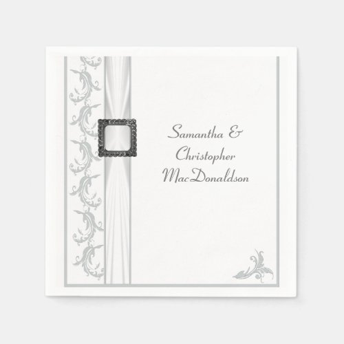 Plain gray and white lace traditional wedding napkins