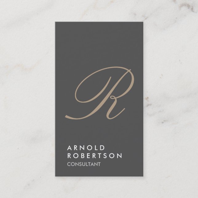 Plain Gray Beige Trendy Monogram Business Card (Front)