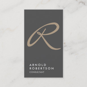 Plain Gray Beige Trendy Monogram Business Card