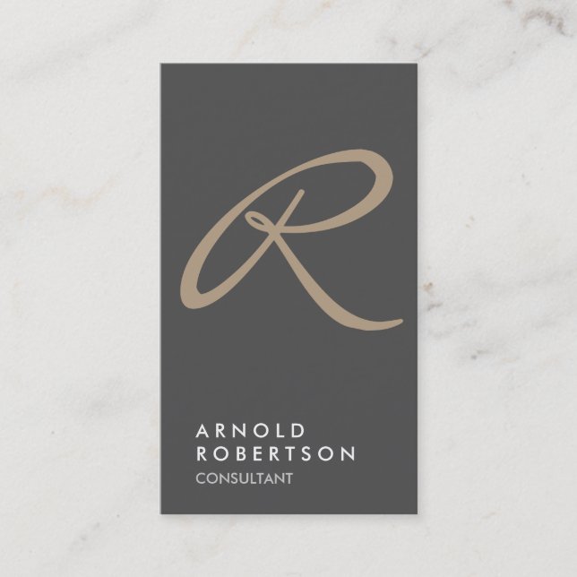 Plain Gray Beige Trendy Monogram Business Card (Front)