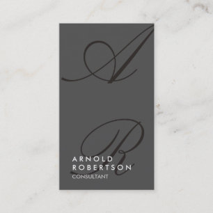 Plain Gray Black Trendy Monogram Business Card