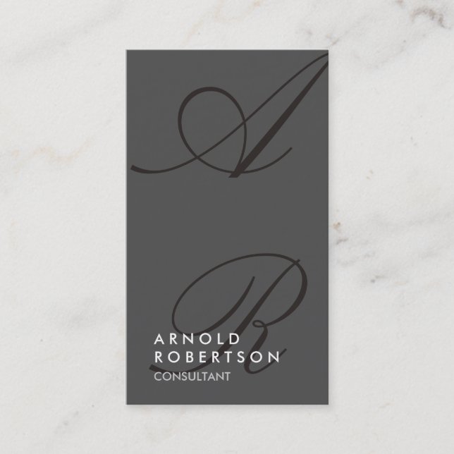 Plain Gray Black Trendy Monogram Business Card (Front)
