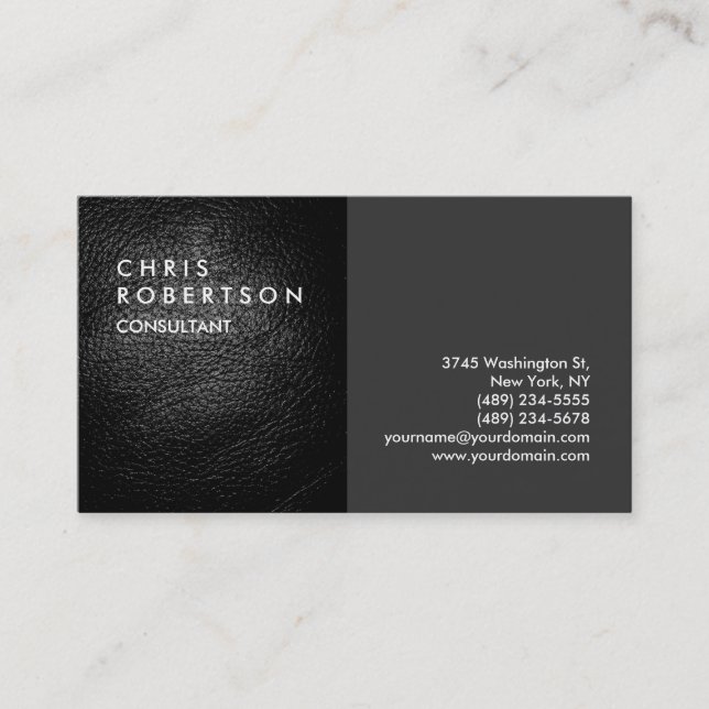 Plain Gray Leather Modern Creative Business Card (Front)