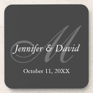 Plain Gray Monogram Wedding Bride Groom Names Beverage Coaster