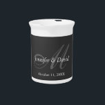 Plain Gray Monogram Wedding Bride Groom Names Beverage Pitcher<br><div class="desc">You can easily change the fonts and colors. You can also add your logo and the background image as you like.</div>