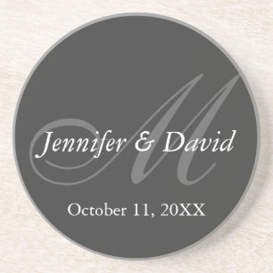 Plain Gray Monogram Wedding Bride Groom Names Coaster