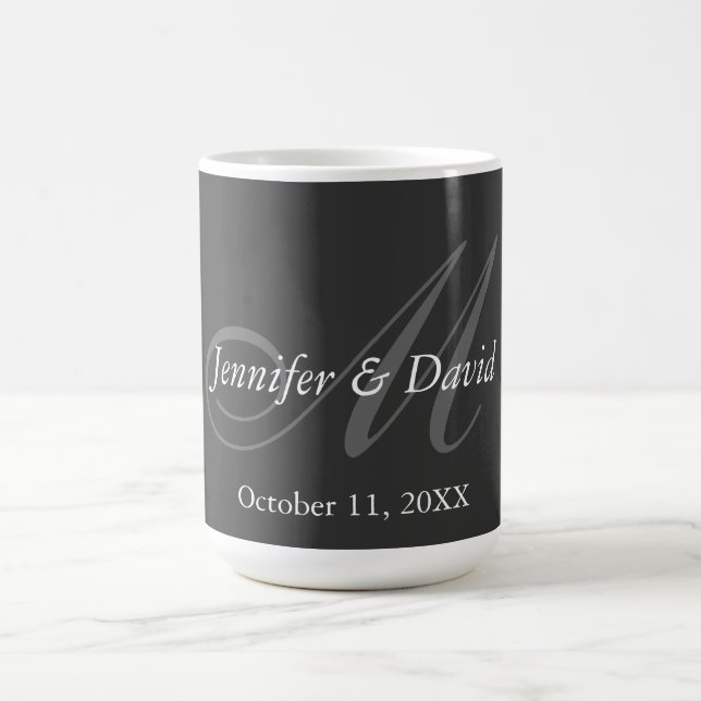 Plain Gray Monogram Wedding Bride Groom Names Coffee Mug (Center)
