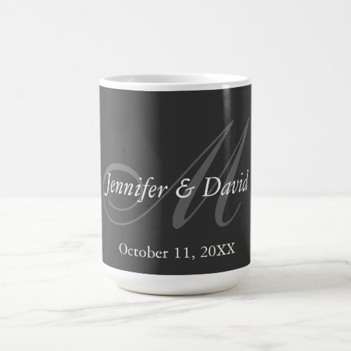 Plain Gray Monogram Wedding Bride Groom Names Coffee Mug