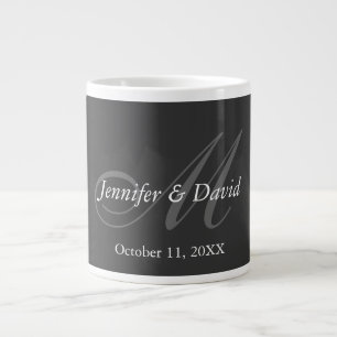 Plain Gray Monogram Wedding Bride Groom Names Giant Coffee Mug