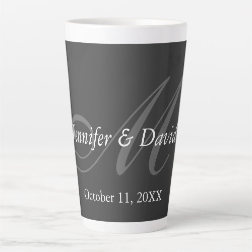 Plain Gray Monogram Wedding Bride Groom Names Latte Mug