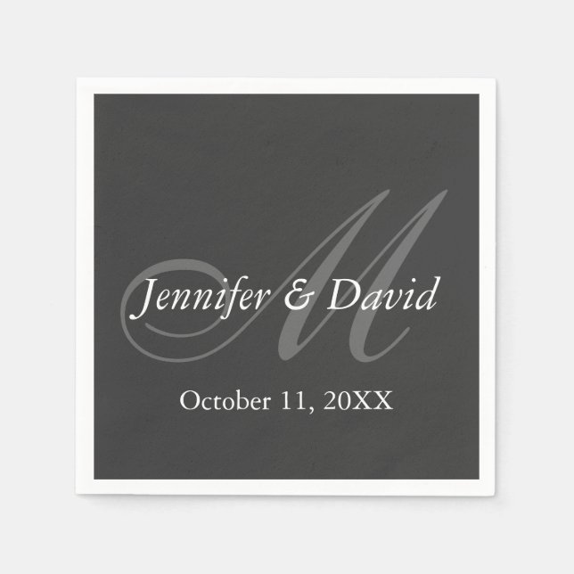 Plain Gray Monogram Wedding Bride Groom Names Napkins (Front)