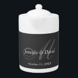 Plain Gray Monogram Wedding Bride Groom Names Teapot<br><div class="desc">You can easily change the fonts and colors. You can also add your logo and the background image as you like.</div>
