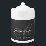 Plain Gray Monogram Wedding Bride Groom Names Teapot<br><div class="desc">You can easily change the fonts and colors. You can also add your logo and the background image as you like.</div>