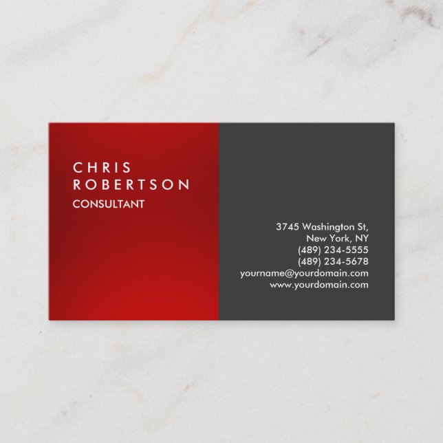 Plain Gray Red Modern Creative Business Card (Front)