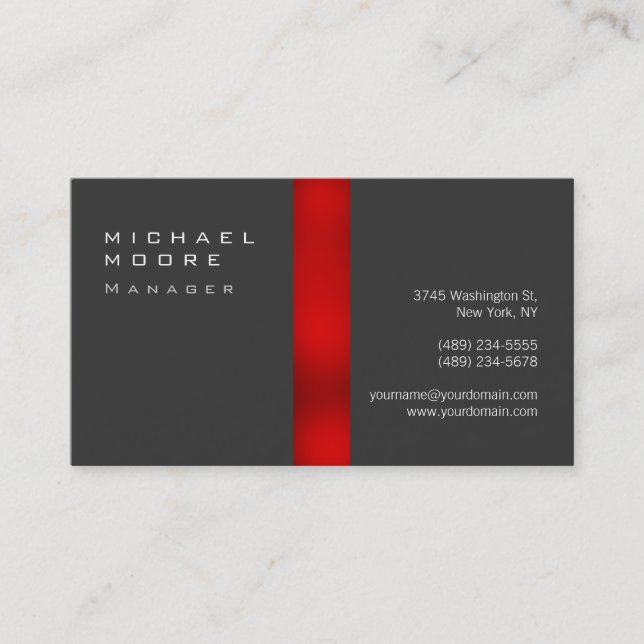 Plain Gray Red Stripe Manager Business Card (Front)