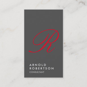 Plain Gray Trendy Red Monogram Business Card