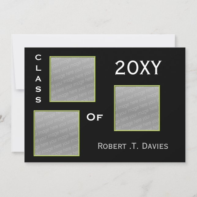 plain green Graduation multi photo Invitation (Front)