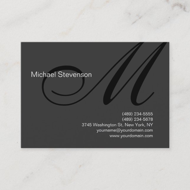 Plain Grey Black White Monogram Business Card (Front)