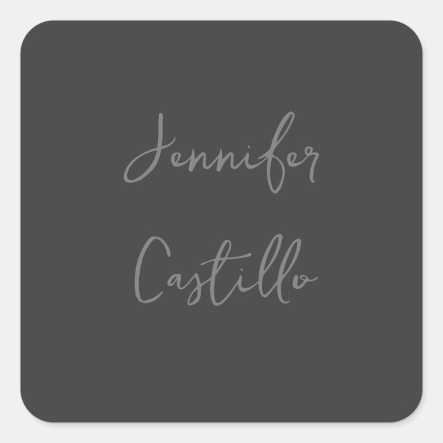 Plain Grey Minimalist Modern Calligraphy Square Sticker (Front)