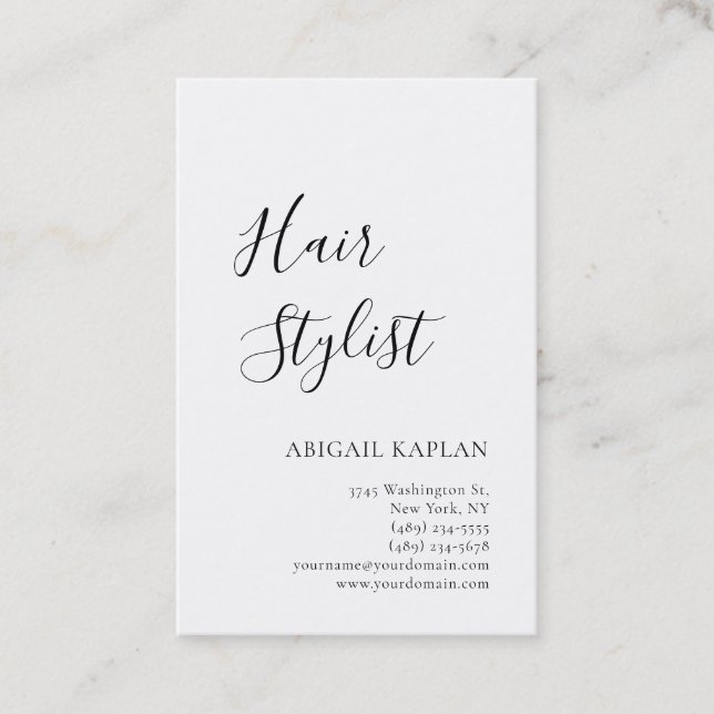 Plain Hair Stylist Modern Minimalist Elegant Business Card (Front)