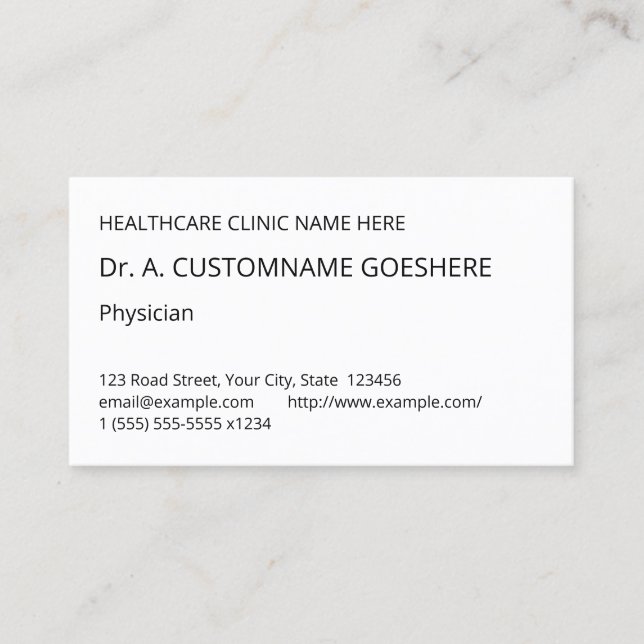 Plain Health Care Specialist Business Card (Front)