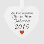 Plain Heart 1st Christmas Mr. &amp; Mrs. Newlywed Ornament