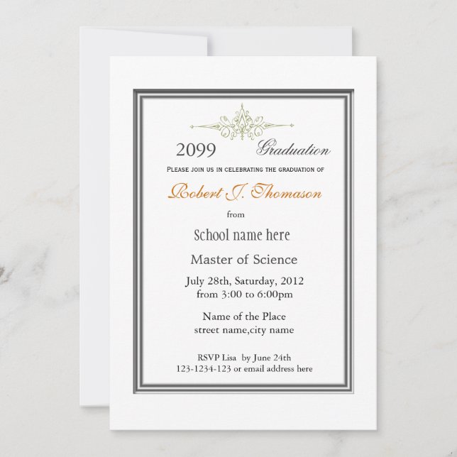 Plain high achievement graduation announcement (Front)